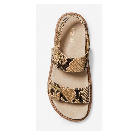 NIB-Michael Kors Judd Snake Embossed Leather Sandal, Camel, size 5.5 - Picture 3 of 5